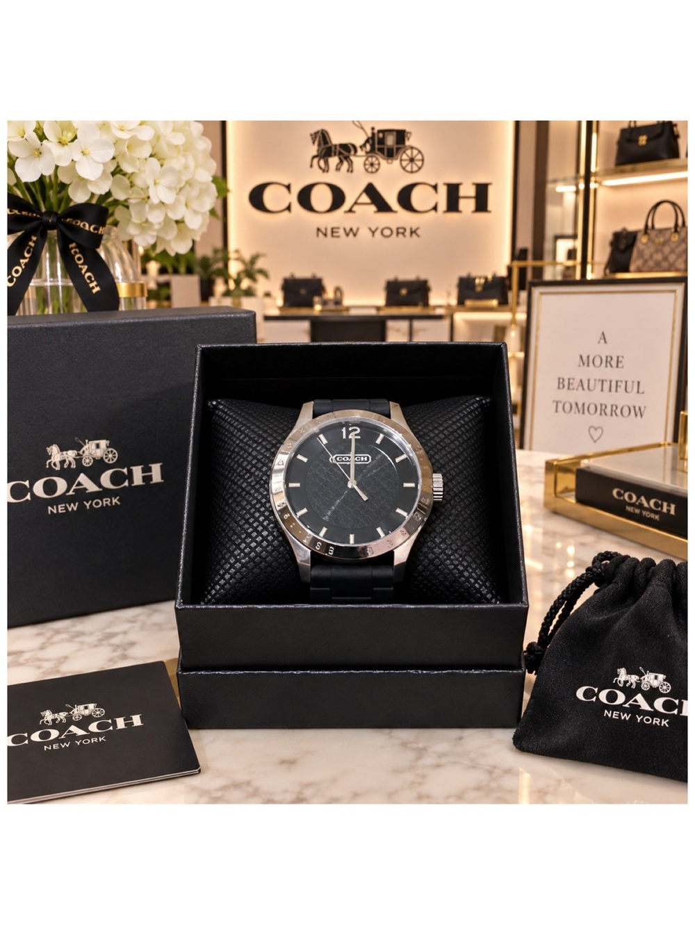 Coach Maddy Black Silicone Unisex Stainless Steel Quartz Watch.